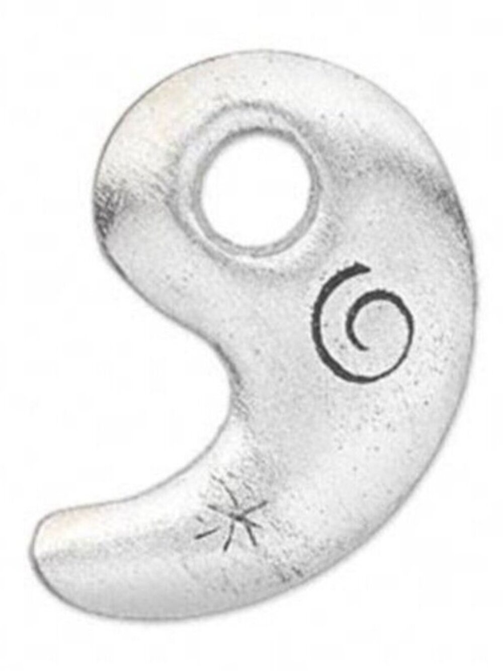 Artsy Carved Silver Aluminum Paisley Punctuation Comma Apostrophe Pendant